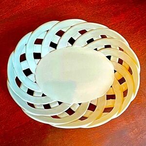 Keramos Greek Lattice Handmade Portugal Woven Oval Ceramic White Platter Basket
